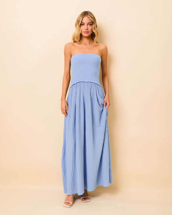 solid & striped Strapless Soglio Dress Ribbed Blue Lagoon