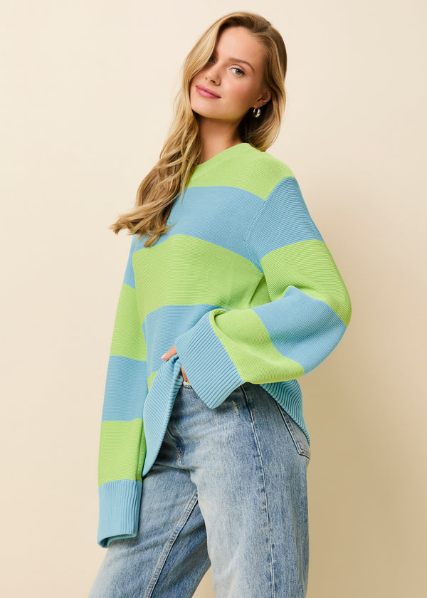 Solid & Striped Tate Sweater Rugby Stripe Ocean Mist / Sour Apple
