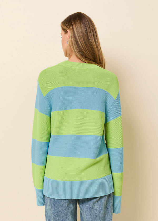 Solid & Striped Tate Sweater Rugby Stripe Ocean Mist / Sour Apple
