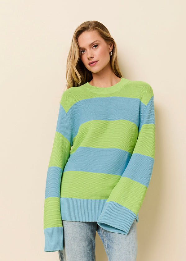 solid & striped Tate Sweater Rugby Stripe Ocean Mist / Sour Apple