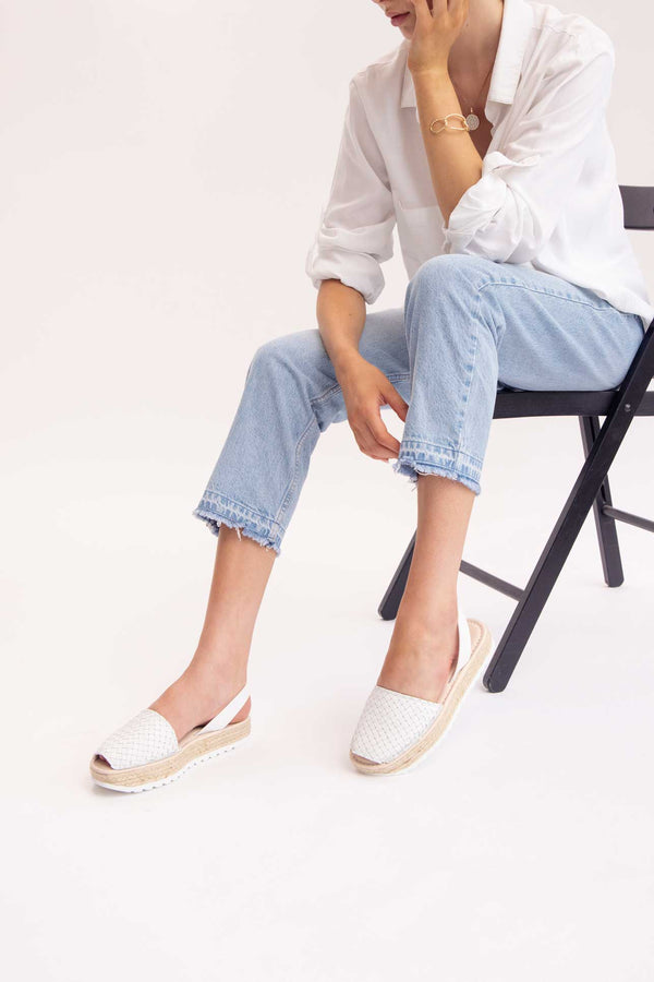 Solillas BLANCO CARME - Espadrille Flatform White Woven Leather Menorcan Sandals