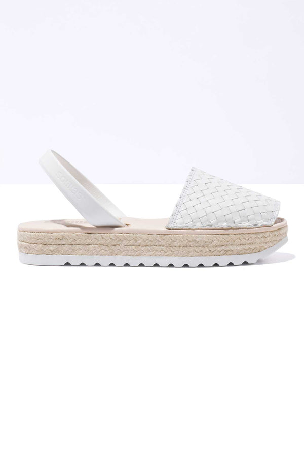 Solillas BLANCO CARME - Espadrille Flatform White Woven Leather Menorcan Sandals
