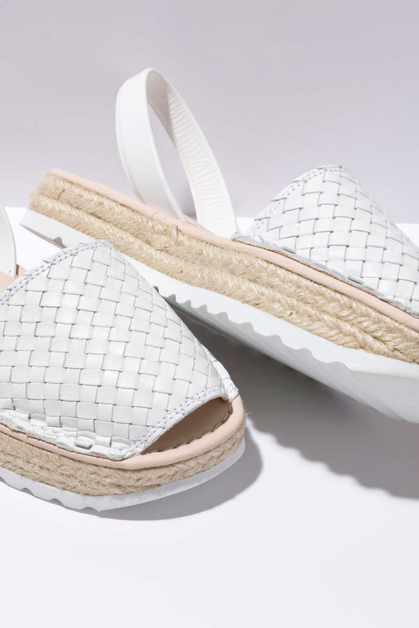 solillas BLANCO CARME - Espadrille Flatform White Woven Leather Menorcan Sandals
