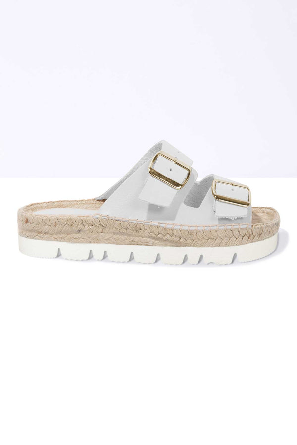 Solillas BLANCO NEVA - Strappy Espadrille Flatform Sliders In White Leather With Buckles