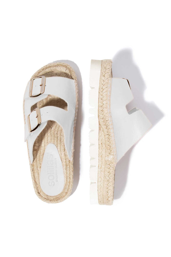 solillas BLANCO NEVA - Strappy Espadrille Flatform Sliders in White Leather with Buckles