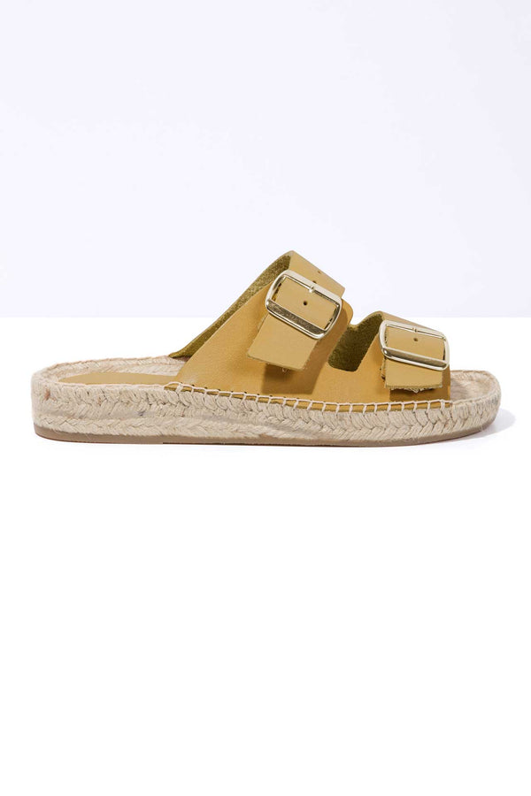 Solillas CANARIO NEVA - Strappy Espadrille Sliders In Yellow Leather With Buckles