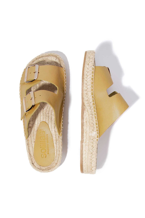Solillas CANARIO NEVA - Strappy Espadrille Sliders In Yellow Leather With Buckles