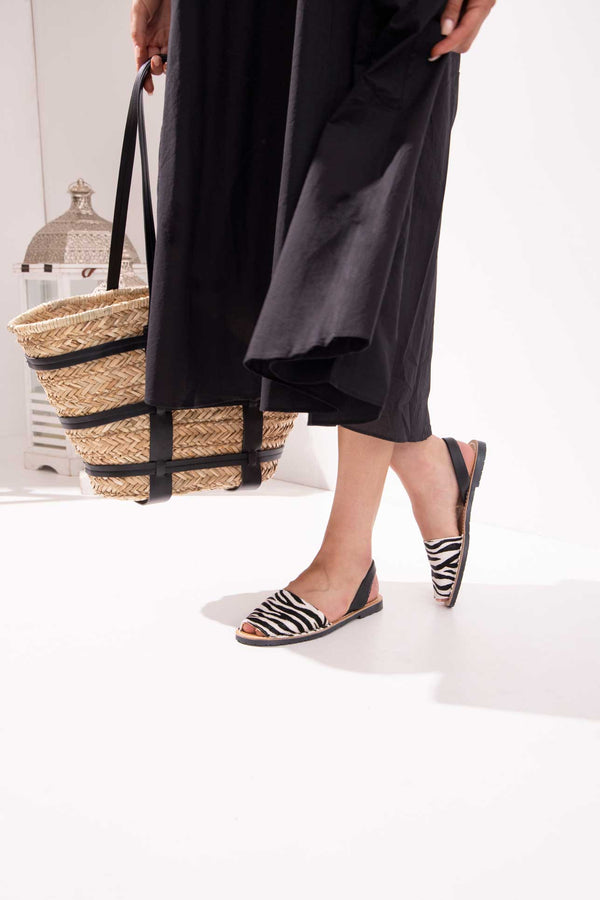 solillas CEBRA - Zebra Print Fur Leather Menorcan Sandals