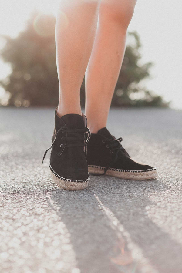 solillas CHORRO - Espadrille Ankle Boots in Black Suede