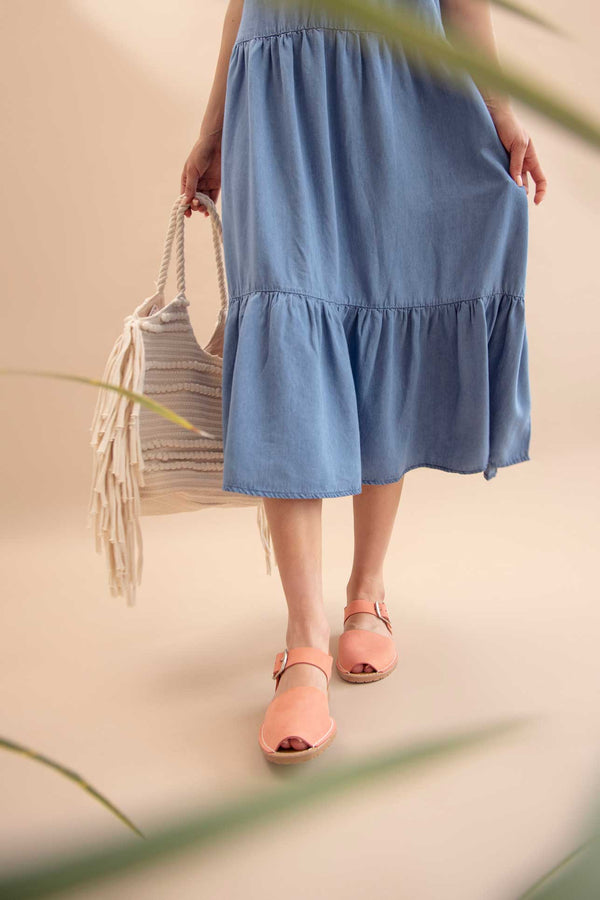 Solillas CORAL PESCA - Original Menorcan Sandals In Coral Nubuck Leather With Buckle