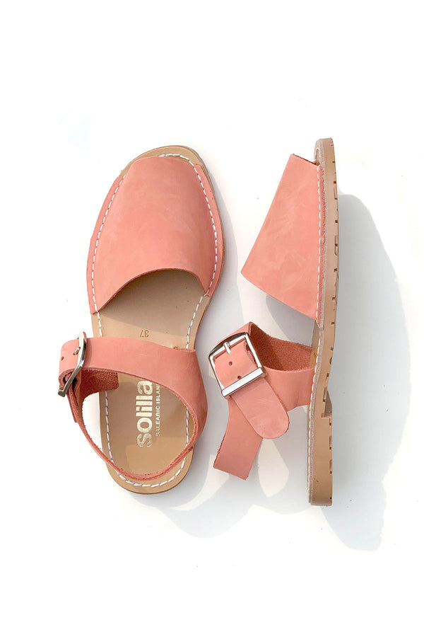 solillas CORAL PESCA - Original Menorcan Sandals in Coral Nubuck Leather with Buckle