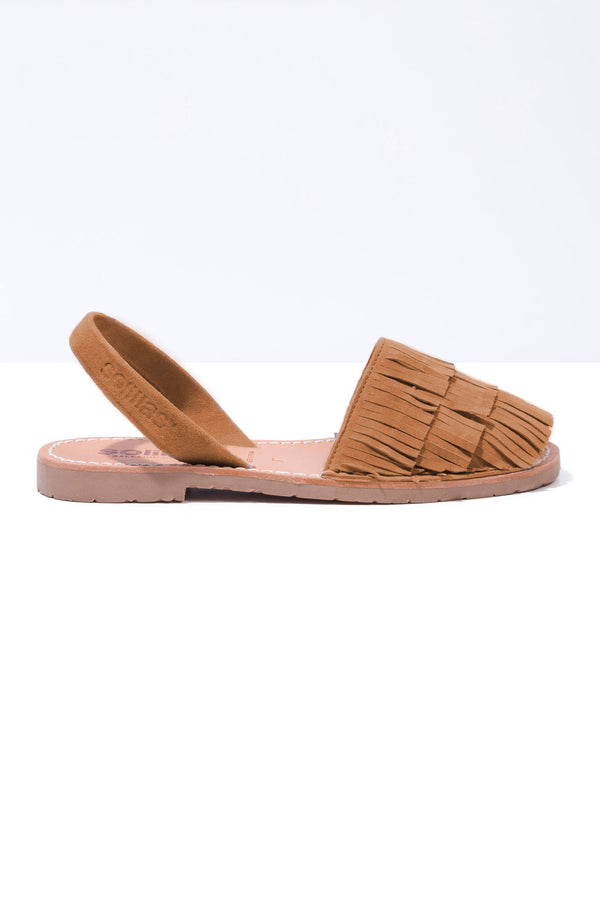 Solillas Cuero Franja - Tan Fringe Detail Leather Menorcan Sandals