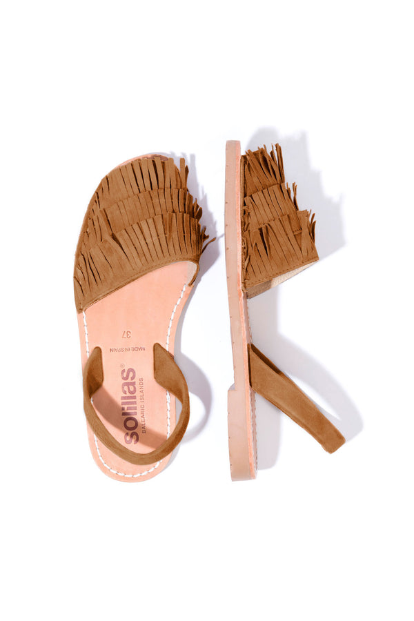 solillas Cuero Franja - Tan Fringe Detail Leather Menorcan sandals