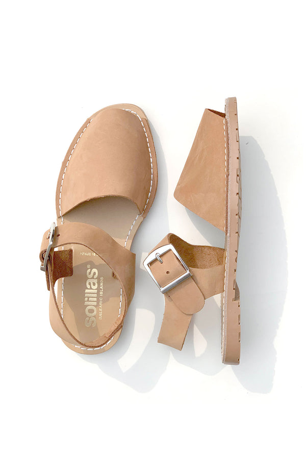 solillas CUERO PESCA - Original Menorcan Sandals in Tan Nubuck Leather with Buckle