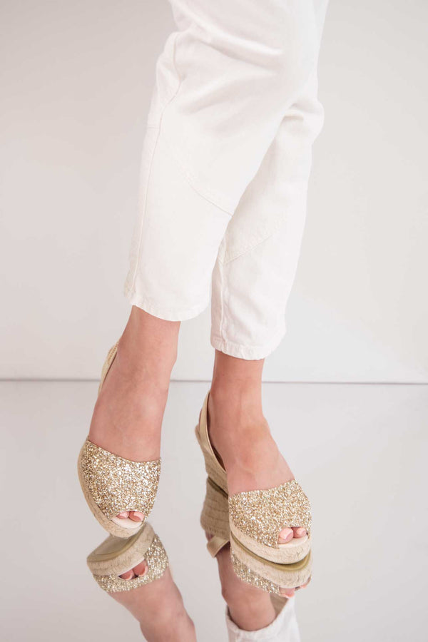 Solillas GOLD GLITTER LALIA - Espadrille Wedge Leather Menorcan Sandals