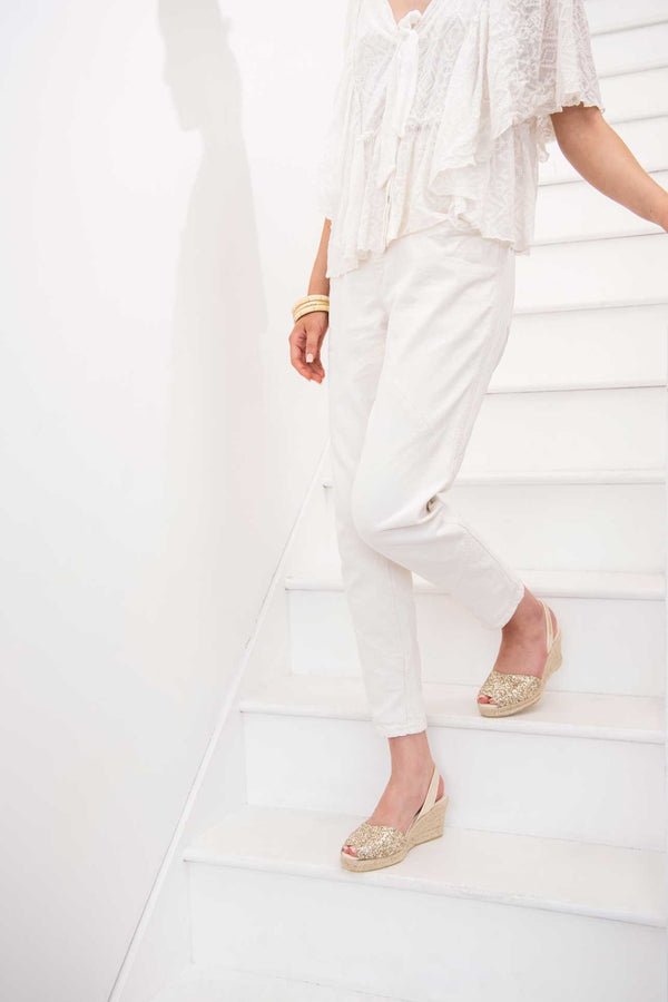 Solillas GOLD GLITTER LALIA - Espadrille Wedge Leather Menorcan Sandals