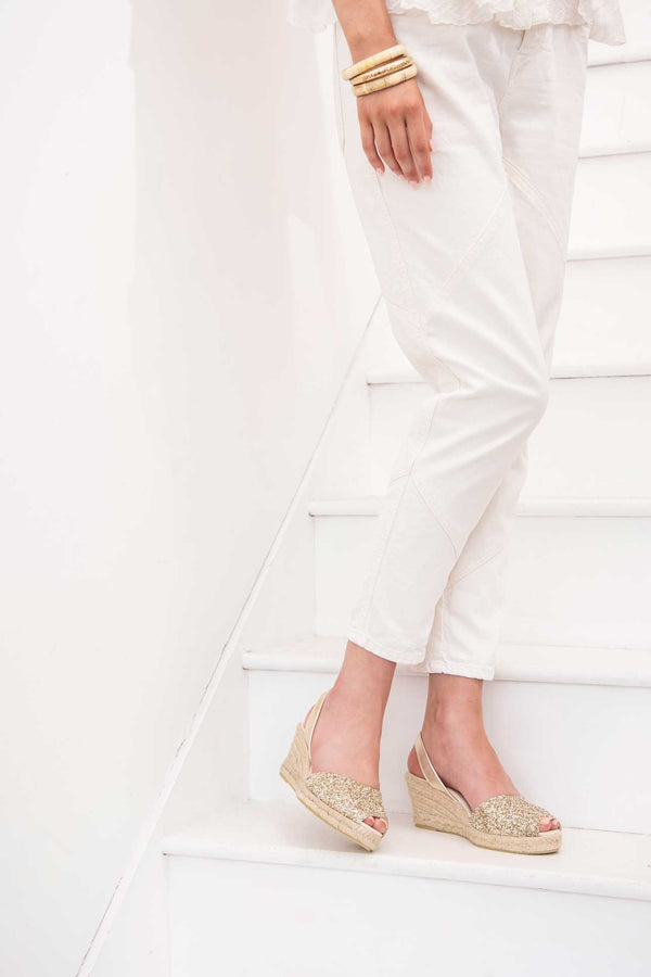 solillas GOLD GLITTER LALIA - Espadrille Wedge Leather Menorcan Sandals solillas GOLD GLITTER LALIA - Espadrille Wedge Leather Menorcan Sandals