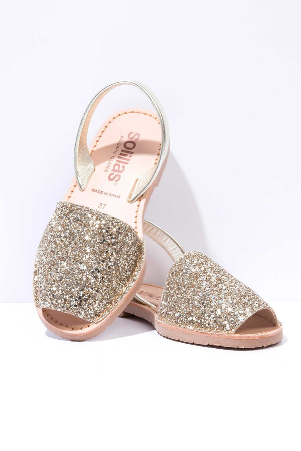 solillas Gold Glitter - Metallic Leather Menorcan sandals