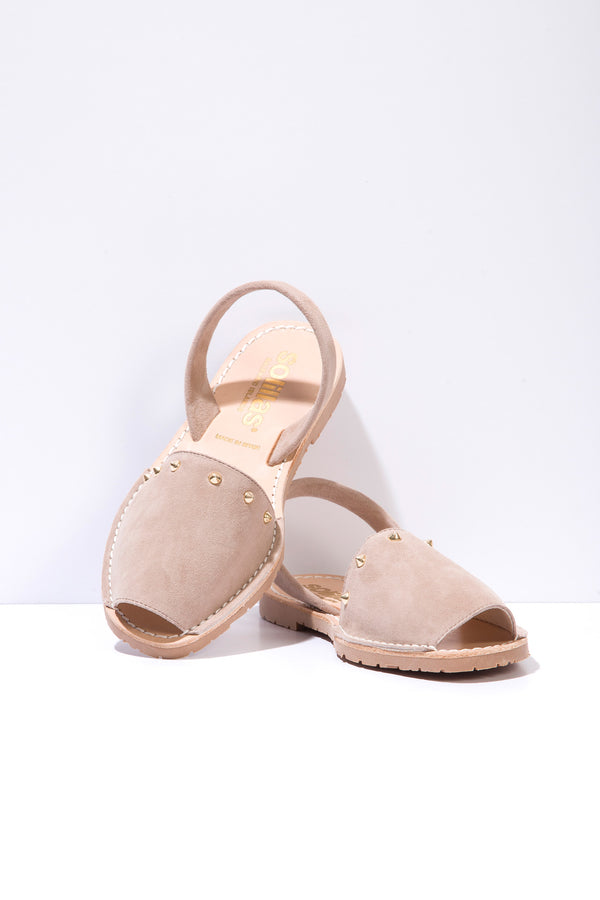 solillas GRIS CLAVO - Original Menorcan Sandals in Grey Suede with Gold Studs
