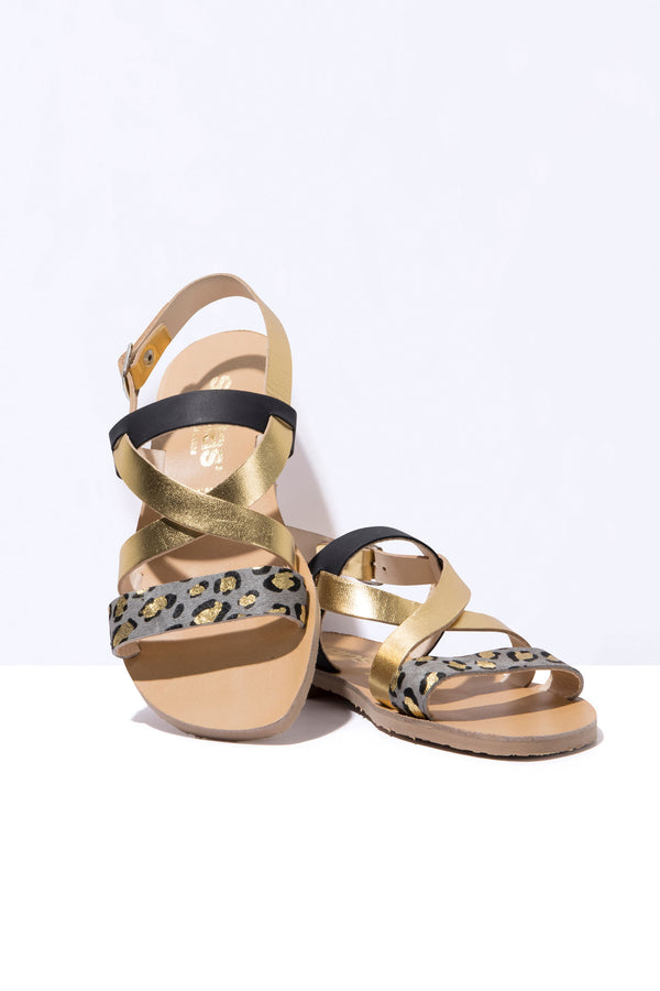 Solillas GRIS LEOPARDO ISLA - Grey Leopard Leather Strappy Sandal