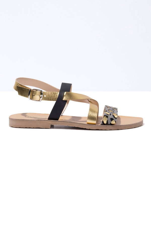 Solillas GRIS LEOPARDO ISLA - Grey Leopard Leather Strappy Sandal
