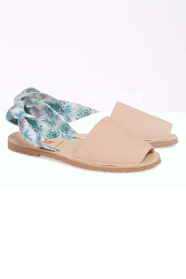 Solillas IBIZA ISABEL - Original Menorcan Sandals In Pink Leather With Boho Print Bow