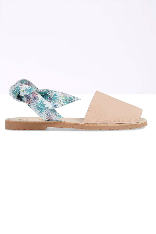 Solillas IBIZA ISABEL - Original Menorcan Sandals In Pink Leather With Boho Print Bow