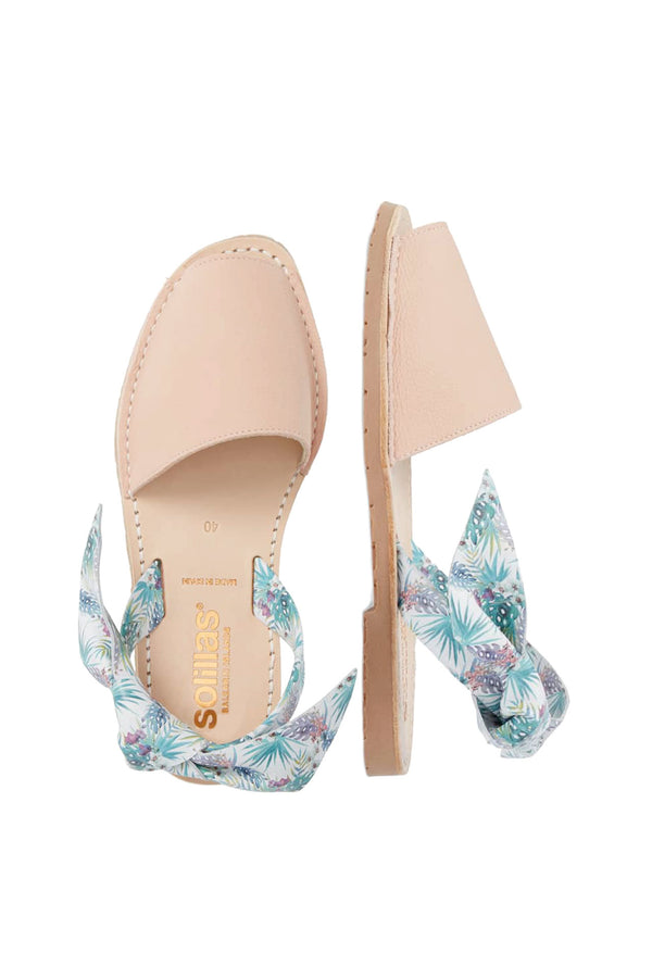 solillas IBIZA ISABEL - Original Menorcan Sandals in Pink Leather with Boho Print Bow