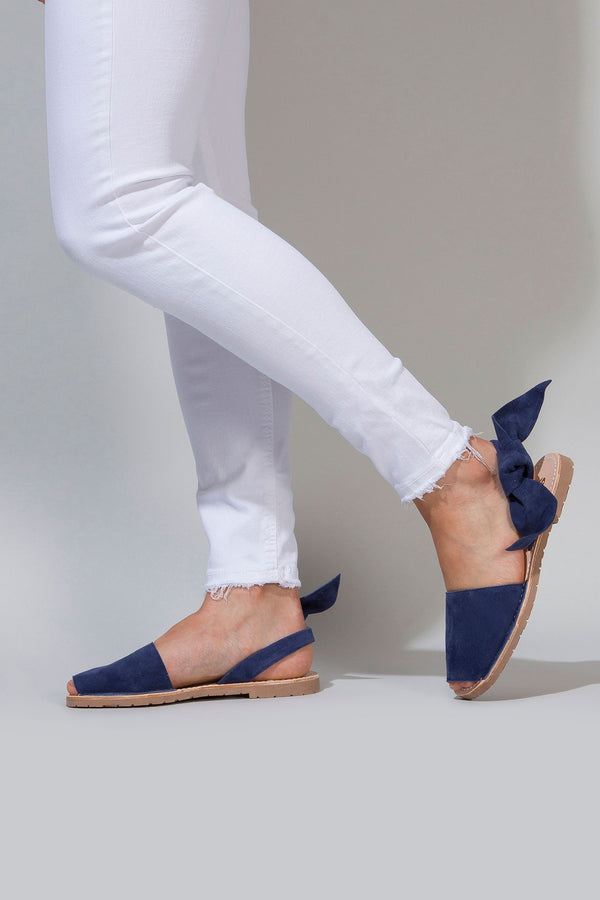 Solillas INDIGO ISABEL - Original Menorcan Sandals In Blue Suede With Bow