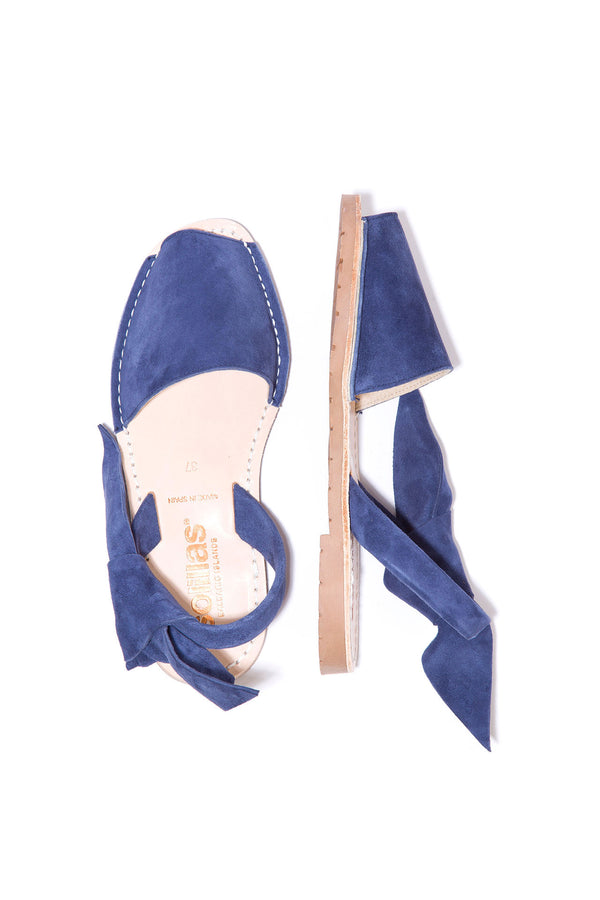 Solillas INDIGO ISABEL - Original Menorcan Sandals In Blue Suede With Bow