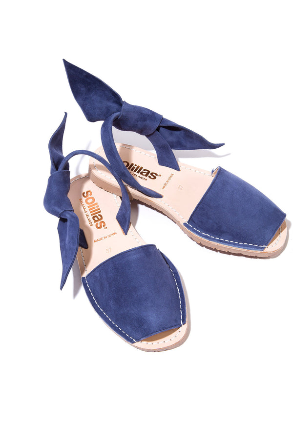Solillas INDIGO ISABEL - Original Menorcan Sandals In Blue Suede With Bow