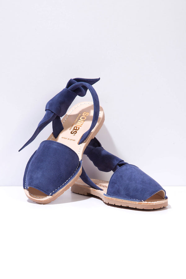 solillas INDIGO ISABEL - Original Menorcan Sandals in Blue Suede with Bow solillas INDIGO ISABEL - Original Menorcan Sandals in Blue Suede with Bow