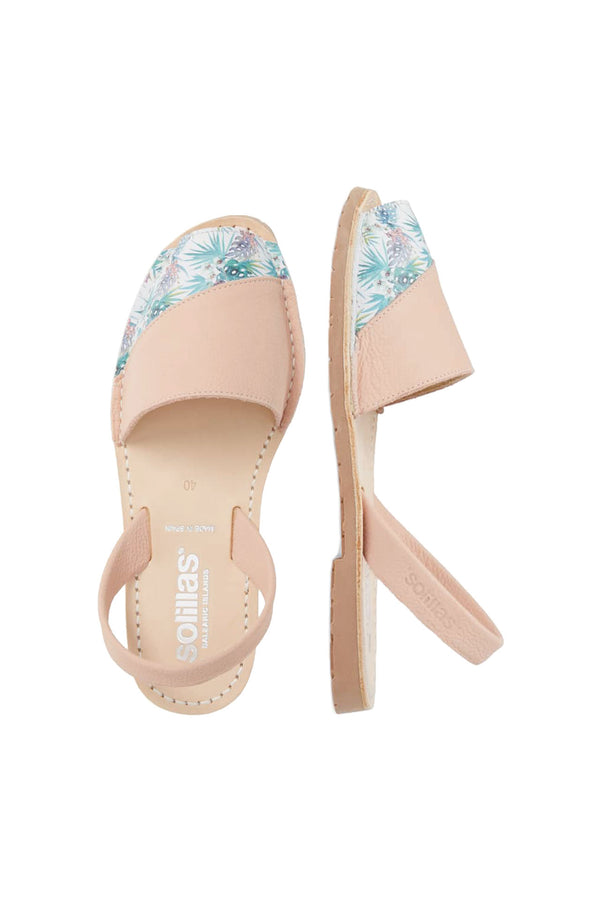 solillas LARA - Original Menorcan Sandals in Pink Leather with Boho Print Detail