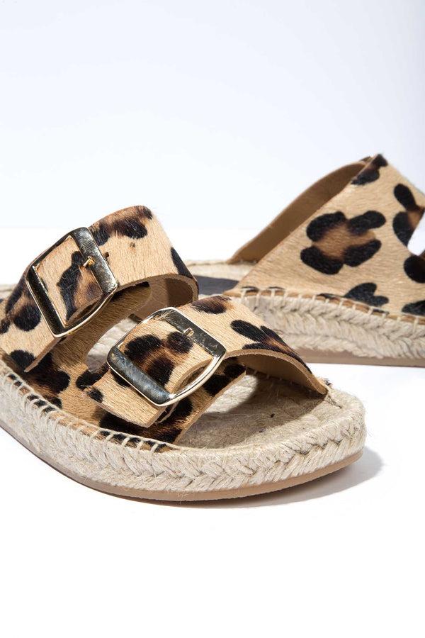 Solillas LEOPARD NEVA - Hair-On Leather Buckle Espadrille