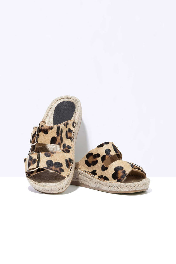 solillas LEOPARD NEVA - Hair-On Leather Buckle Espadrille