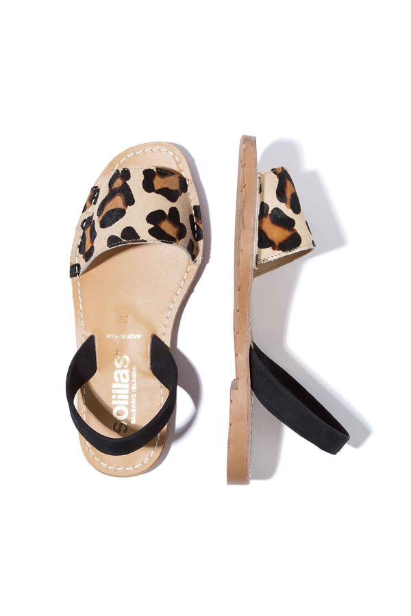 solillas LEOPARDO FRESCA - Leopard Hair-On Leather Ballerina Menorcan sandals