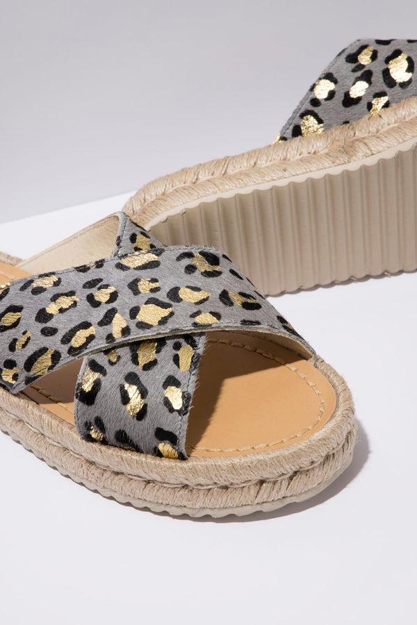 Solillas LEOPARDO GRIS CRUZADO - Espadrille Slider In Grey Leopard Leather