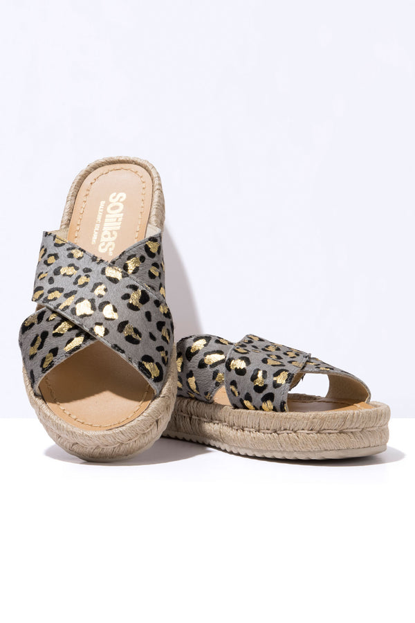 Solillas LEOPARDO GRIS CRUZADO - Espadrille Slider In Grey Leopard Leather
