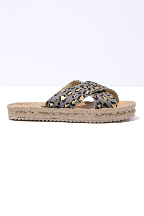 Solillas LEOPARDO GRIS CRUZADO - Espadrille Slider In Grey Leopard Leather