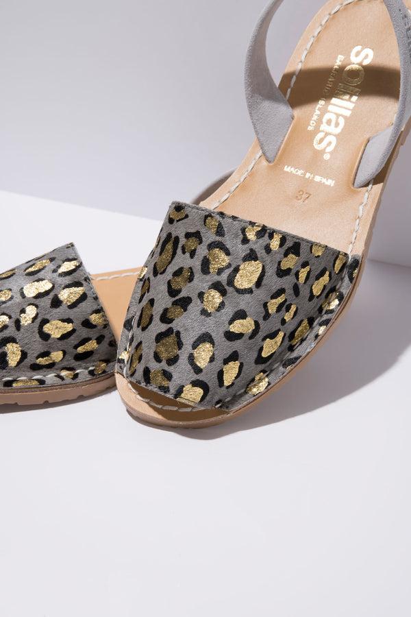 Solillas LEOPARDO GRIS - Grey Leopard Print Fur Leather Menorcan Sandals