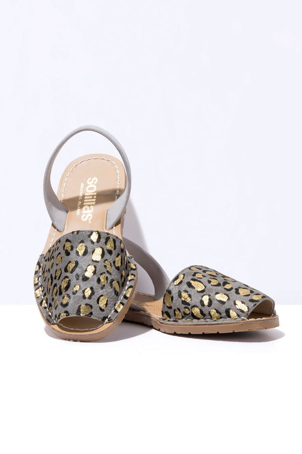 Solillas LEOPARDO GRIS - Grey Leopard Print Fur Leather Menorcan Sandals