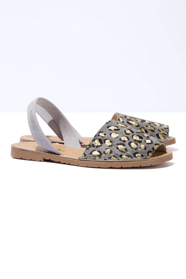 Solillas LEOPARDO GRIS - Grey Leopard Print Fur Leather Menorcan Sandals