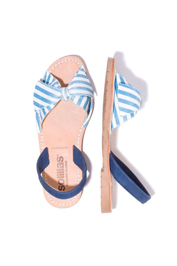Solillas MARINA LAZO - Menorcan Sandals In Blue & White Striped Leather With Bow