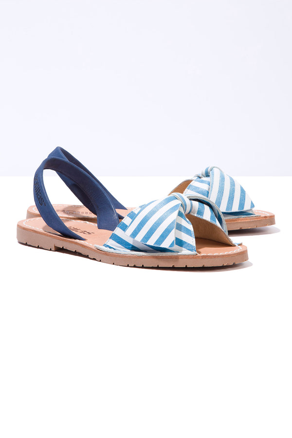 Solillas MARINA LAZO - Menorcan Sandals In Blue & White Striped Leather With Bow