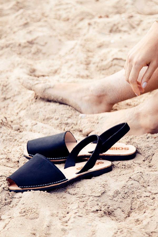 Solillas Noche - Black Nubuck Leather Menorcan Sandals