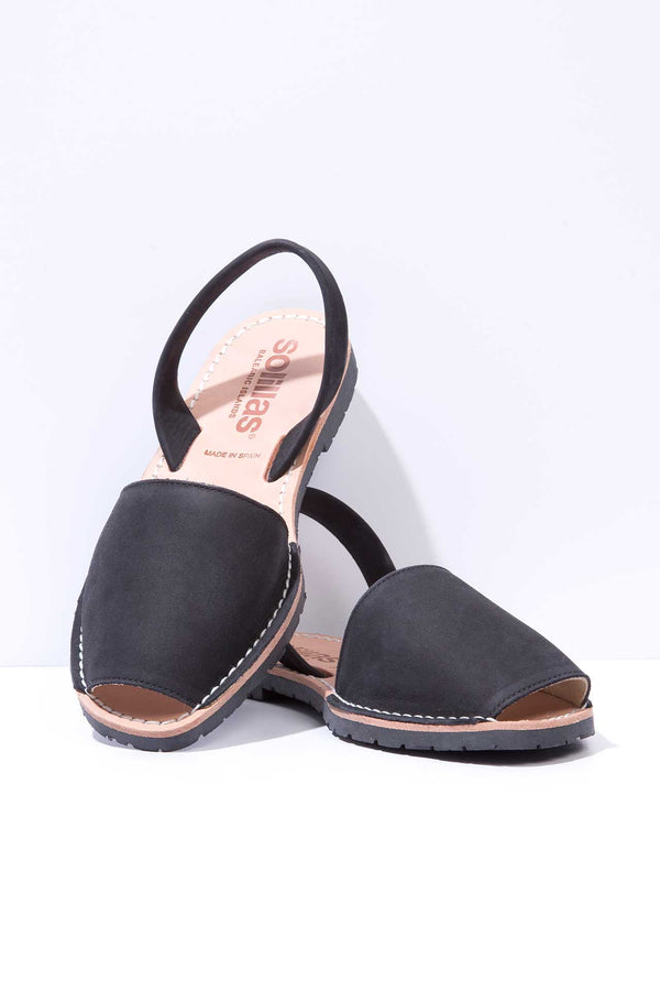 Solillas Noche - Black Nubuck Leather Menorcan Sandals