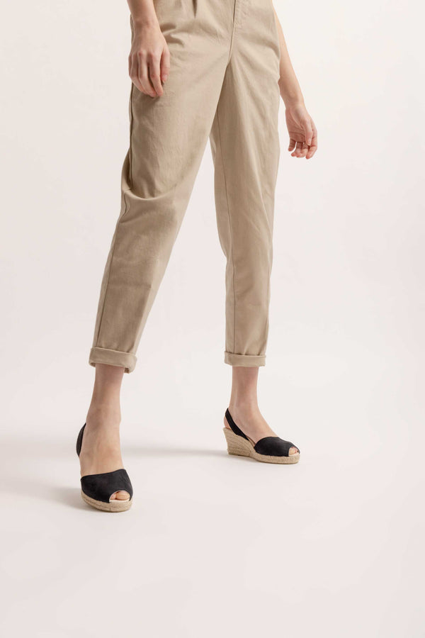 Solillas NOCHE LALIA - Espadrille Wedge Black Leather Menorcan Sandals