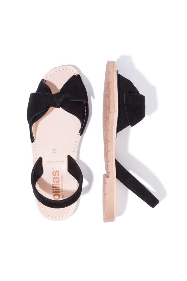 Solillas NOCHE LAZO Menorcan Sandals In Black Suede With Bow
