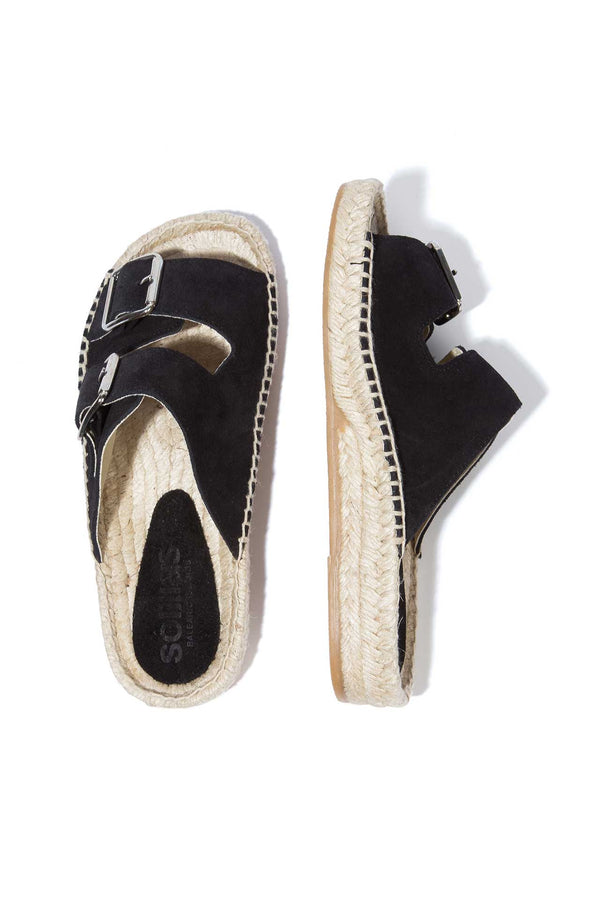 Solillas NOCHE NEVA - Strappy Espadrille Sliders In Black Suede With Buckles