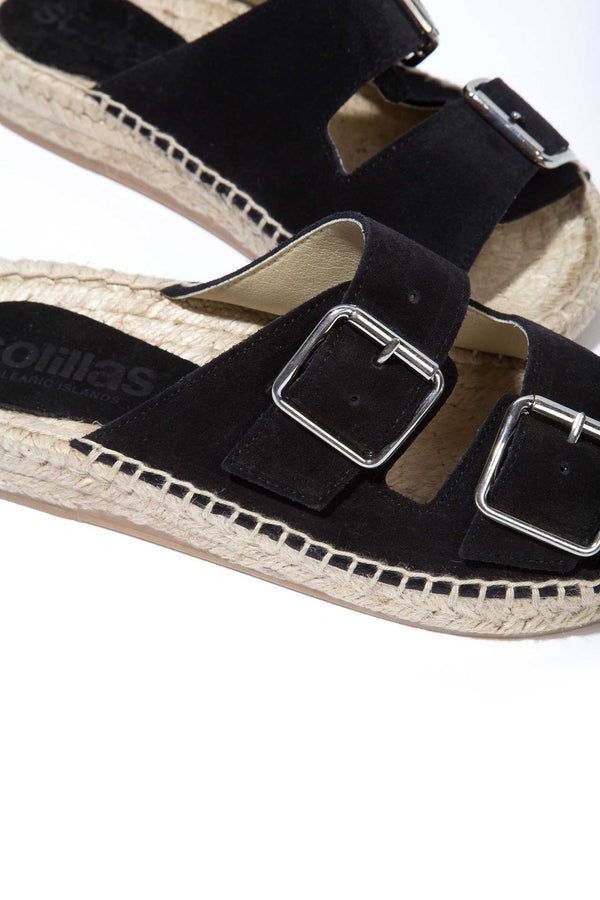 Solillas NOCHE NEVA - Strappy Espadrille Sliders In Black Suede With Buckles